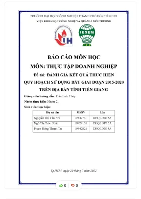 Đề tài đánh giá kết quả thực hiện quy hoạch sử dụng đất giai đoạn 2015 2020 trên địa bàn tỉnh tiền giang
