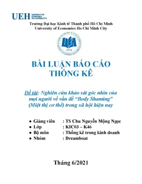 Tiểu luận nghiên cứu khảo sát góc nhìn của mọi người về vấn đề body shaming miệt thị cơ thể trong xã hôi hiện nay