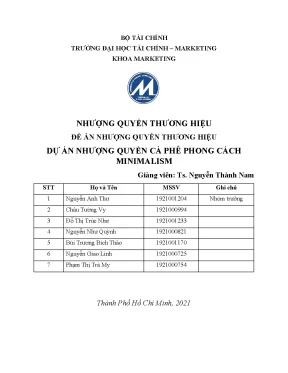 Tiểu luận nhượng quyền thương hiệu đề án nhượng quyền thương hiệu dự án nhượng quyền cà phê phong cách minimalism