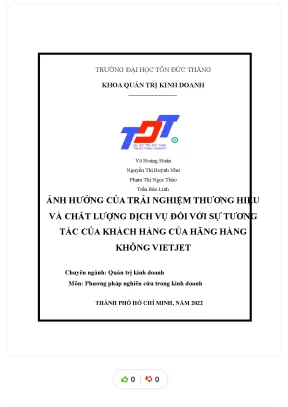Ảnh hưởng của trải nghiệm thương hiệu và chất lượng dịch vụ đối với sự tương tác của khách hàng của hãng hàng không vietjet