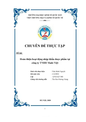 Tiểu luận chuyên đề thực tập đề tài hoàn thiện hoạt động nhập khẩu dược phẩm tại công ty tnhh made việt