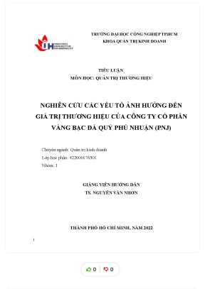 Tiểu luận nghiên cứu các yếu tố ảnh hưởng đến giá trị thương hiệu của công ty cổ phần vàng bạc đá quý phú nhuận pnj
