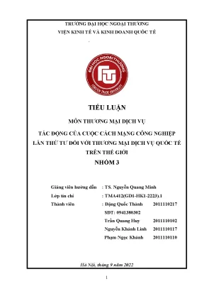 Môn thương mại dịch vụ tác động của cuộc cách mạng công nghiệp lần thứ tư đối với thương mại dịch vụ quốc tế trên thế giới