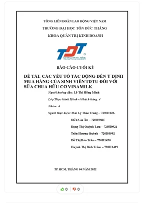 Đề tài các yếu tố tác động đến ý định mua hàng của sinh viên tdtu đối với sữa chua hữu cơ vinamilk