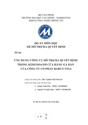 Tiểu luận ứng dụng công cụ hỗ trợ ra quyết định trong kinh doanh cửa hàng gà rán của công ty cổ phần barun vina