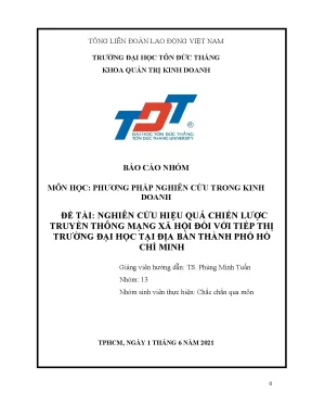 Tiểu luận nghiên cứu hiệu quả chiến lược truyền thông mạng xã hội đối với tiếp thị trường đại học tại địa bàn thành phố hồ chí minh