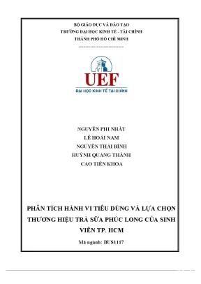Tiểu luận phân tích hành vi tiêu dùng và lựa chọn thương hiệu trà sữa của phúc long sinh viên tp hcm