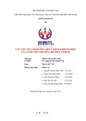 Tiểu luận báo cáo các yếu tố ảnh hưởng đến ý định khởi nghiệp của sinh viên trường đh spkt tp hcm