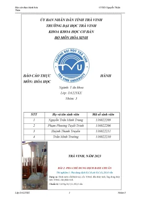 Báo cáo thực hành môn hóa học bài 2 pha chế dung dịch base chuẩn thí nghiệm 1 pha dung dịch h2c2o4 từ h2c2o4 2h2o rắn