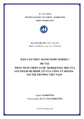 Tiểu luận phân tích chiến lƣợc marketing mix của sản phẩm sh mode 125 của công ty honda tại thị trƣờng việt nam
