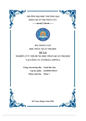 Tiểu luận thảo luận nhóm tmu nghiên cứu nội dung học phần quản trị học tại công ty cổ phần appota