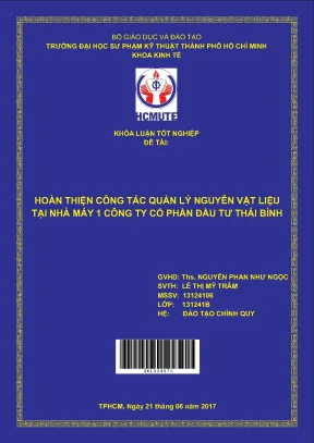 Đồ án hcmute hoàn thiện công tác quản lý nguyên vật liệu tại nhà máy 1 công ty cổ phần đầu tư thái bình