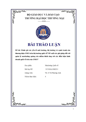 Tiểu luận thảo luận nhóm tmu đánh giá các yếu tố môi trường thị trường và cạnh tranh của thương hiệu omo trên thị trường quốc tế đề xuất các giải pháp đối với quản lý marketing quảng cáo nhằm thích ứng