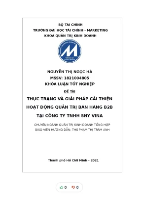 Tiểu luận thực trạng v giải pháp cải thi n hoạt đng quản trị bán hng b2b tại công ty tnhh sny vina