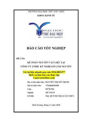 Báo cáo tốt nghiệp đề tài kế toán nguyên vật liệu tại công ty tnhh kỹ nghệ gỗ lâm nguyên