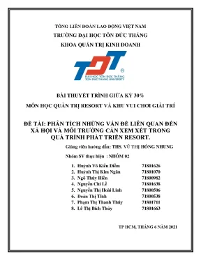 Tiểu luận phân tích những vấn đề liên quan đến xã hội và môi trường cần xem xét trong quá trình phát triển resort
