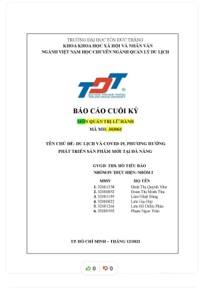 Chủ đề du lịch và covid 19 phương hướng phát triển sản phẩm mới tại đà nẵng