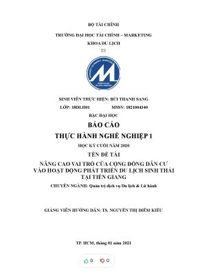 Tiểu luận nâng cao vai trò của cộng đồng dân cư vào hoạt động phát triển du lịch sinh thái tại tiền giang