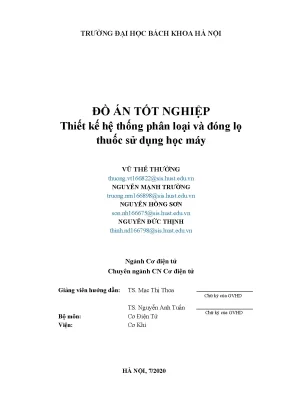 Tiểu luận đồ án tốt nghiệp thiết kế hệ thống phân loại và đóng lọ thuốc sử dụng học máy
