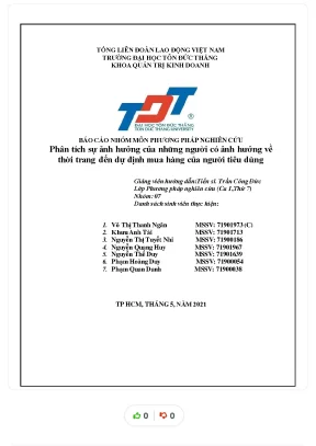 Tiểu luận phân tích sự ảnh hưởng của những người có ảnh hưởng về thời trang đến dự định mua hàng của người tiêu dùng