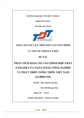 Tiểu luận đề tài phân tích báo cáo tài chính hợp nhất năm 2020 của ngân hàng nông nghi p ệ và phát tri n nông thôn vi t nam ể ệ agribank