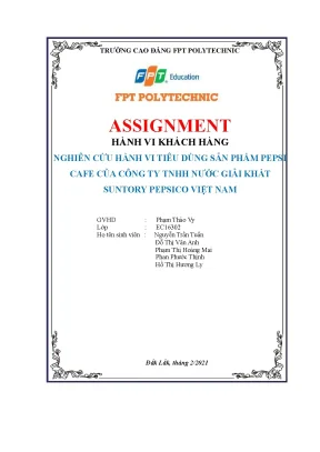 Tiểu luận nghiên cứu hành vi tiêu dùng sản phẩm pepsi cafe của công ty tnhh nước giải khát suntory pepsico việt nam