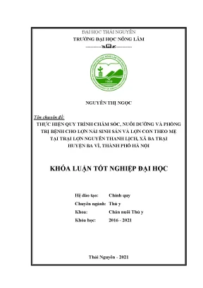 Tiểu luận thực hiện quy trình chăm sóc nuôi dưỡng và phòng trị bệnh cho đàn lợn nái sinh sản lợn con theo mẹ tại trại lợn nguyễn thanh lịch xã ba trại huyện ba vì thành phố hà nội