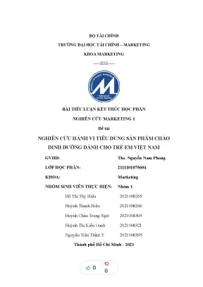 Tiểu luận nghiên cứu marketing 1 đề tài nghiên cứu hành vi tiêu dùng sản phẩm cháo dinh dưỡng dành cho trẻ em việt nam