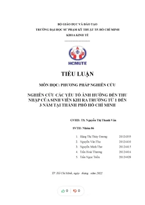 Nghiên cứu các yếu tố ảnh hưởng đến thu nhập của sinh viên khi ra trường từ 1 đến 3 năm tại thành phố hồ chí minh
