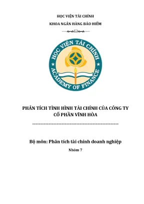 Tiểu luận môn phân tích tài chính doanh nghiệp phân tích tình hình tài chính của công ty cổ phần vĩnh hòa