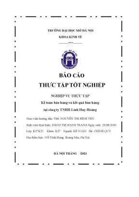 Tiểu luận báo cáo thực tập tốt nghiệp nghiệp vụ thực tập kế toán bán hàng và kết quả bán hàng tại công ty tnhh linh huy hoàng