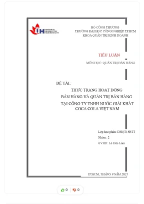 Thực trạng hoạt động bán hàng và quản trị bán hàng tại công ty tnhh nước giải khát coca cola việt nam