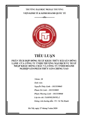 Tiểu luận phân tích hợp đồng xuất khẩu thủy hải sản đông lạnh của công ty tnhh thương mại dịch vụ xuất nhập khẩu hồng châu và công ty tnhh doanh nghiệp sản phẩm thủy sản cheng yao