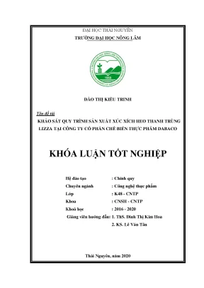 Tiểu luận khảo sát quy trình sản xuất xúc xích heo thanh trùng lizza tại công ty cổ phần chế biến thực phẩm dabaco