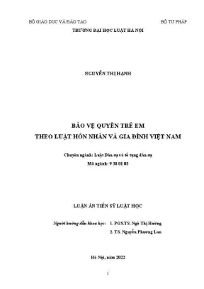 Luận án tiến sĩ luật học bảo vệ quyền trẻ em theo luật hôn nhân và gia đình việt nam