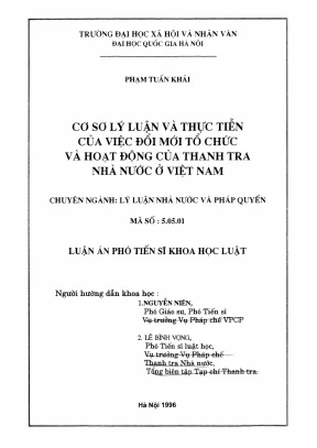 Luận án phó tiến sĩ luật học cơ sở lý luận và thực tiễn của việc đổi mới tổ chức và hoạt động của thanh tra nhà nước ở việt nam