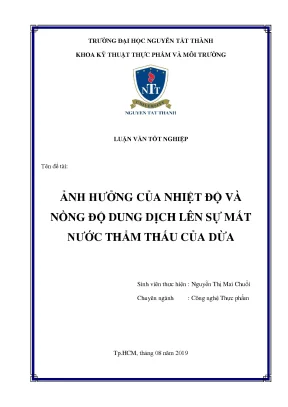 Luận văn tốt nghiệp công nghệ thực phẩm ảnh hưởng của nhiệt độ và nồng độ dung dịch lên sự mất nước thẩm thấu của dừa