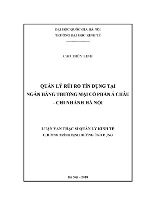 Luận văn thạc sĩ quản lý kinh tế quản lý rủi ro tín dụng tại ngân hàng thương mại cổ phần á châu chi nhánh hà nội