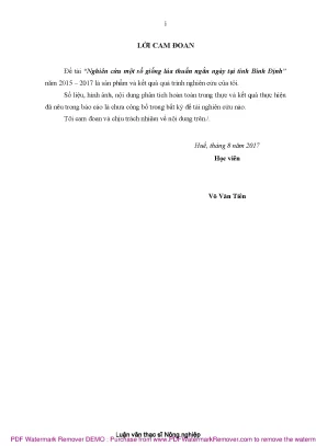Luận văn thạc sĩ nông nghiệp nghiên cứu một số giống lúa thuần ngắn ngày tại tỉnh bình định