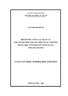Luận văn thạc sĩ báo chí học bồi dưỡng năng lực quản lý cho tổ trưởng chuyên môn ở các trường trung học cơ sở huyện ninh giang tỉnh hải dương
