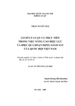 Luận án tiến sĩ luật học cơ sở lý luận và thực tiễn trong việc nâng cao hiệu lực và hiệu quả hoạt động giám sát của quốc hội việt nam