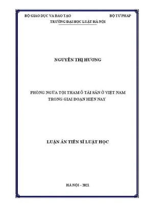 Luận án tiến sĩ luật học phòng ngừa tội tham ô tài sản ở việt nam trong giai đoạn hiện nay