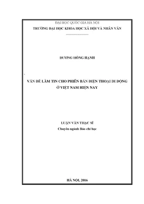 Luận văn thạc sĩ báo chí học vấn đề làm tin cho phiên bản điện thoại di động ở việt nam hiện nay