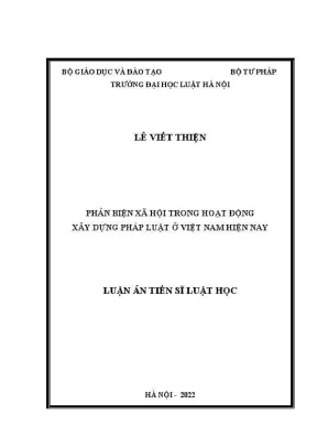 Luận án tiến sĩ luật học phản biện xã hội trong hoạt động xây dựng pháp luật ở việt nam hiện nay