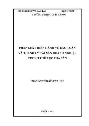 Luận án tiến sĩ luật học pháp luật hiện hành về bảo toàn và thanh lý tài sản doanh nghiệp trong thủ tục phá sản