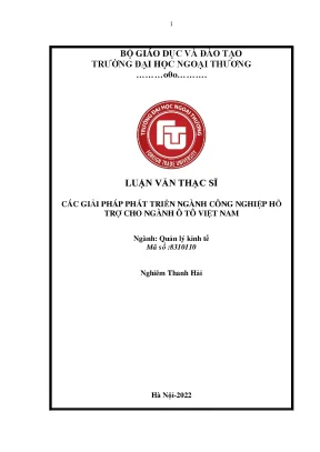 Luận văn thạc sĩ quản lý kinh tế các giải pháp phát triển ngành công nghiệp hỗ trợ cho ngành công nghiệp ô tô việt nam
