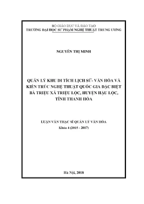 Luận văn thạc sĩ ngành quản lý văn hóa quản lý khu di tích lịch sử văn hóa và kiến trúc nghệ thuật quốc gia đặc biệt bà triệu xã triệu lộc huyện hậu lộc tỉnh thanh hóa