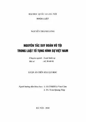 Luận án tiến sĩ luật học nguyên tắc suy đoán vô tội trong luật tố tụng hình sự việt nam