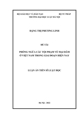Luận án tiến sĩ luật học phòng ngừa các tội phạm về mại dâm ở việt nam trong giai đoạn hiện nay
