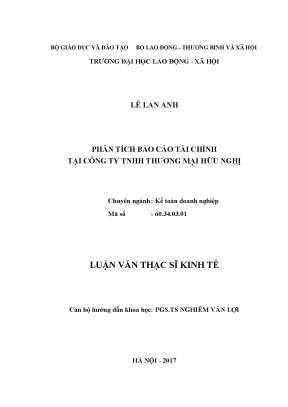 Luận văn thạc sĩ báo cáo tài chính tại công ty tnhh thương mại hữu nghị